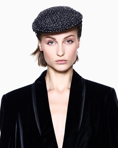 Embroidered wool flat cap
