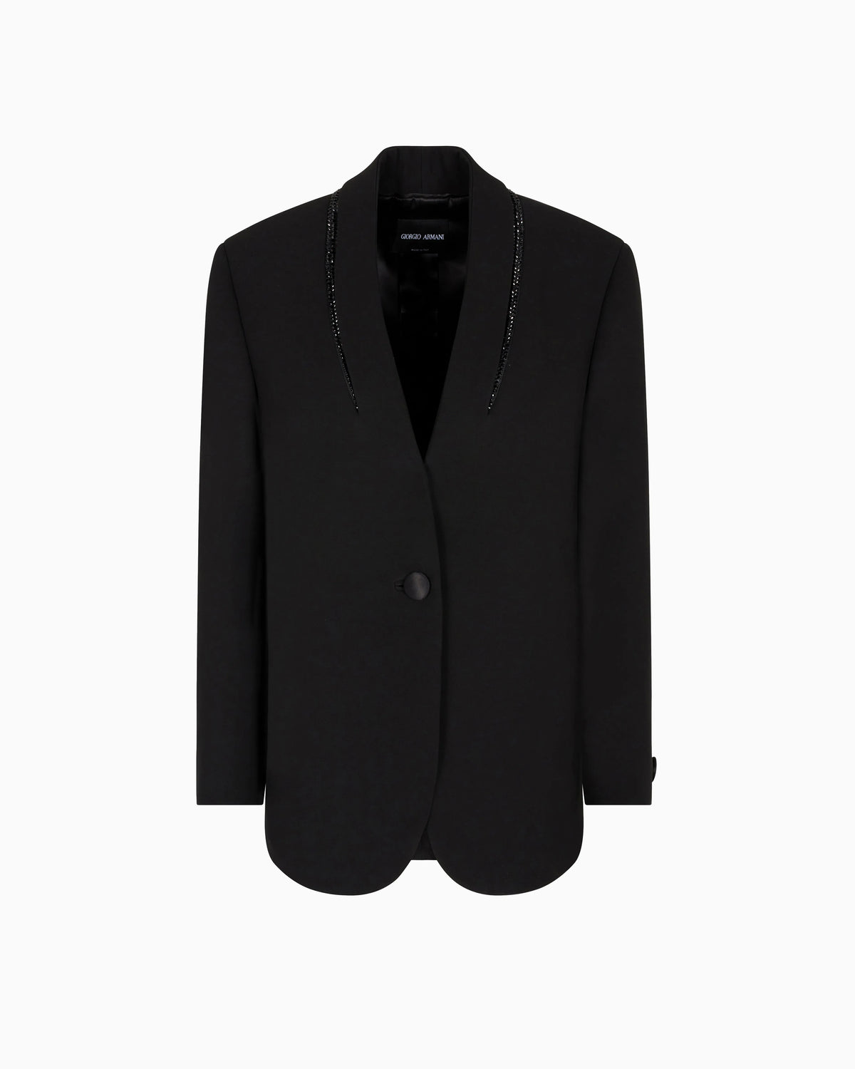 Single-breasted jacket in silk with rhinestones