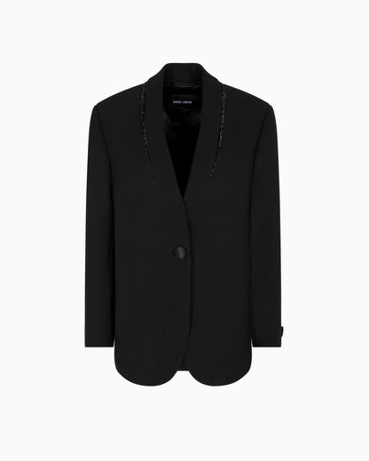 Single-breasted jacket in silk with rhinestones