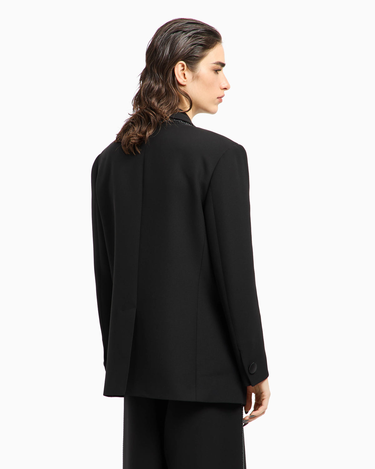 Single-breasted jacket in silk with rhinestones