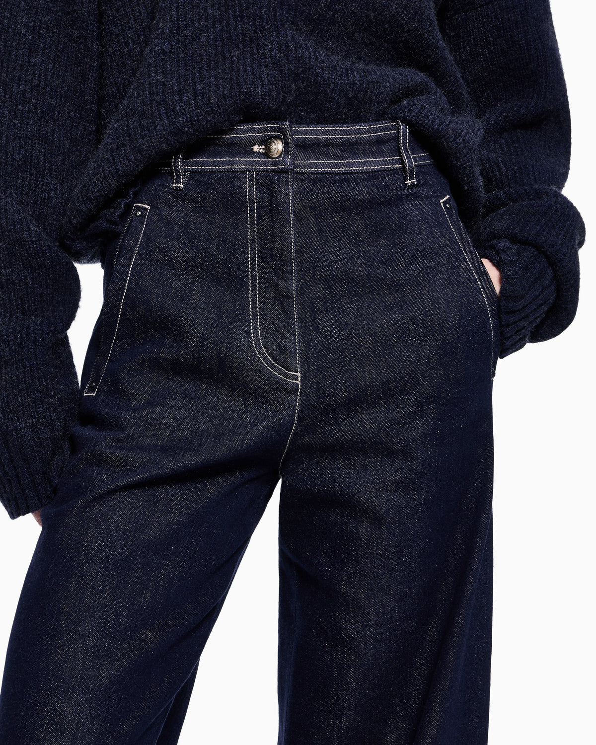 Denim trousers with a wide leg and high waist