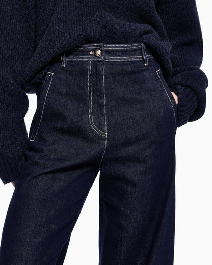 Denim trousers with a wide leg and high waist