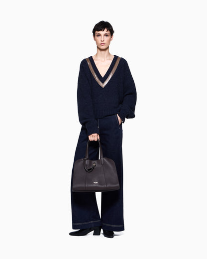 Denim trousers with a wide leg and high waist