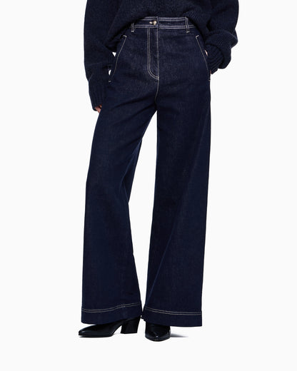 Denim trousers with a wide leg and high waist