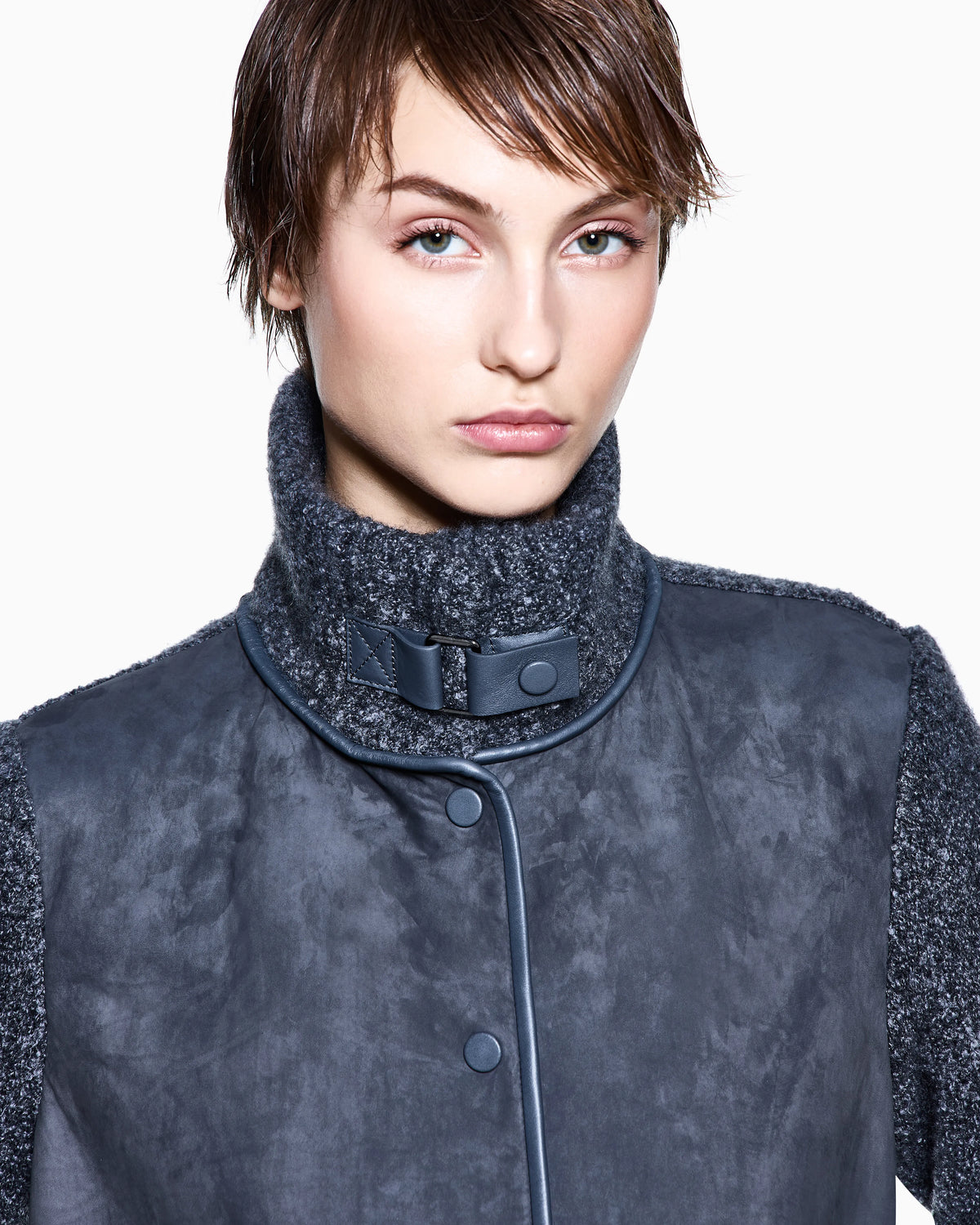 Jacket in calfskin and cashmere and silk bouclé