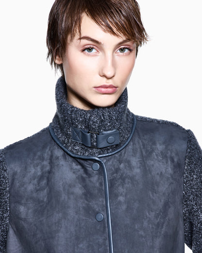 Jacket in calfskin and cashmere and silk bouclé