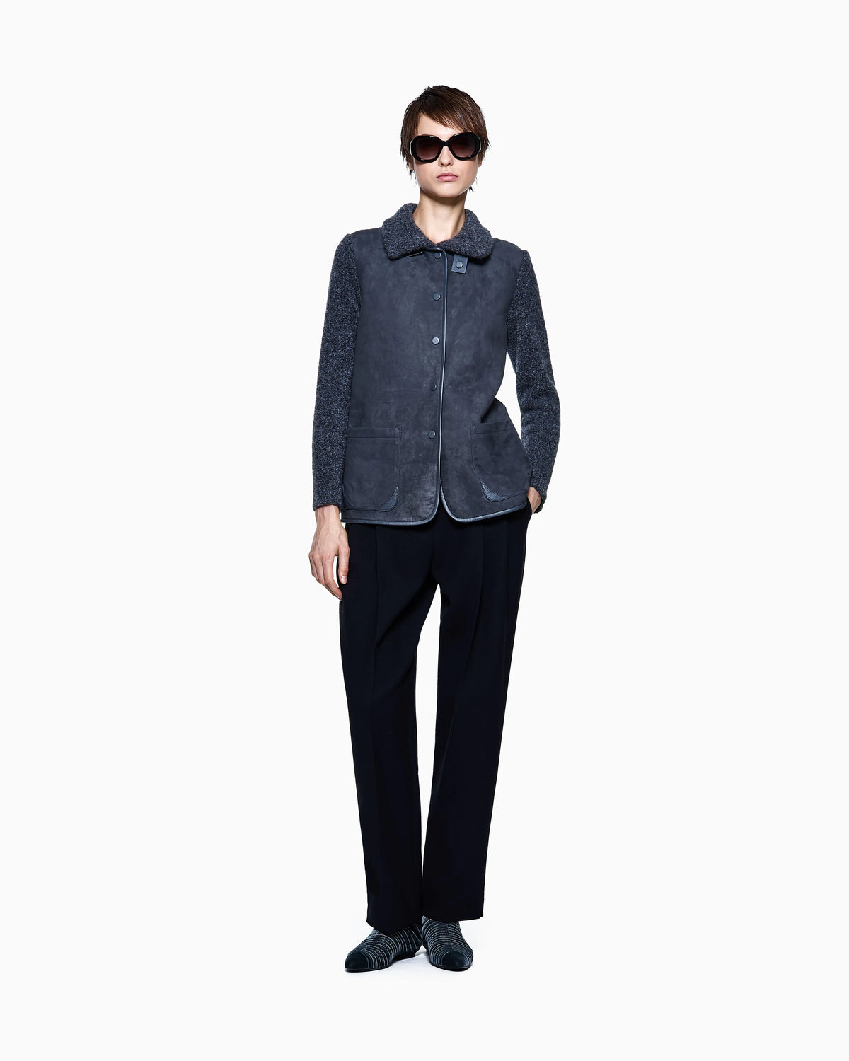 Jacket in calfskin and cashmere and silk bouclé