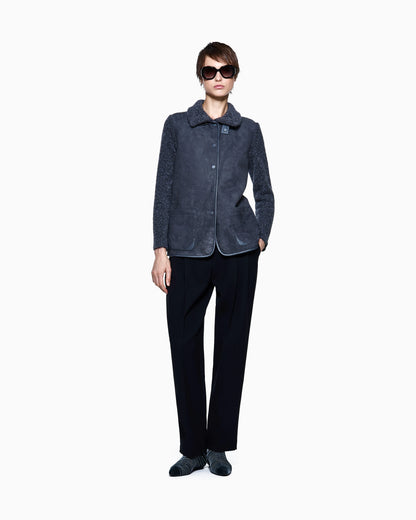 Jacket in calfskin and cashmere and silk bouclé