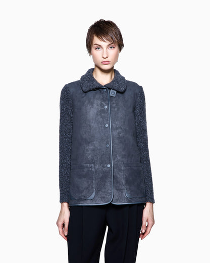 Jacket in calfskin and cashmere and silk bouclé