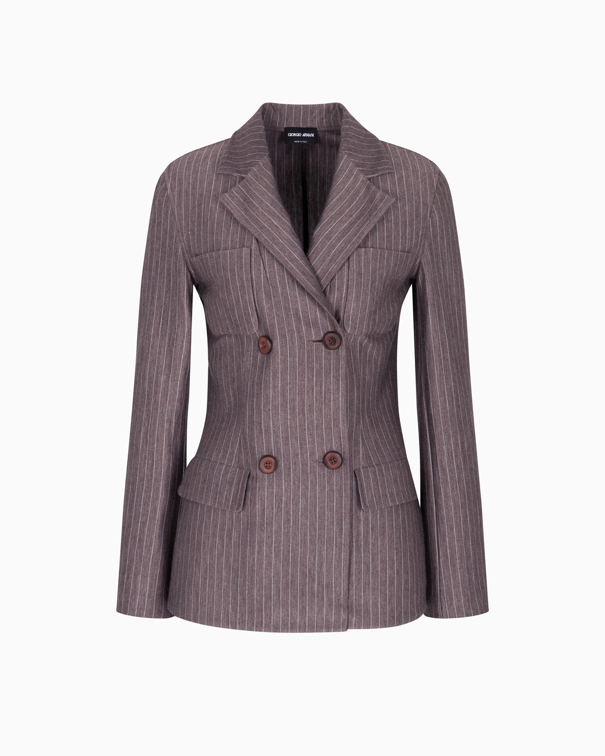 Pinstriped cashmere jersey and silk double-breasted jacket