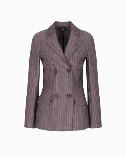 Pinstriped cashmere jersey and silk double-breasted jacket