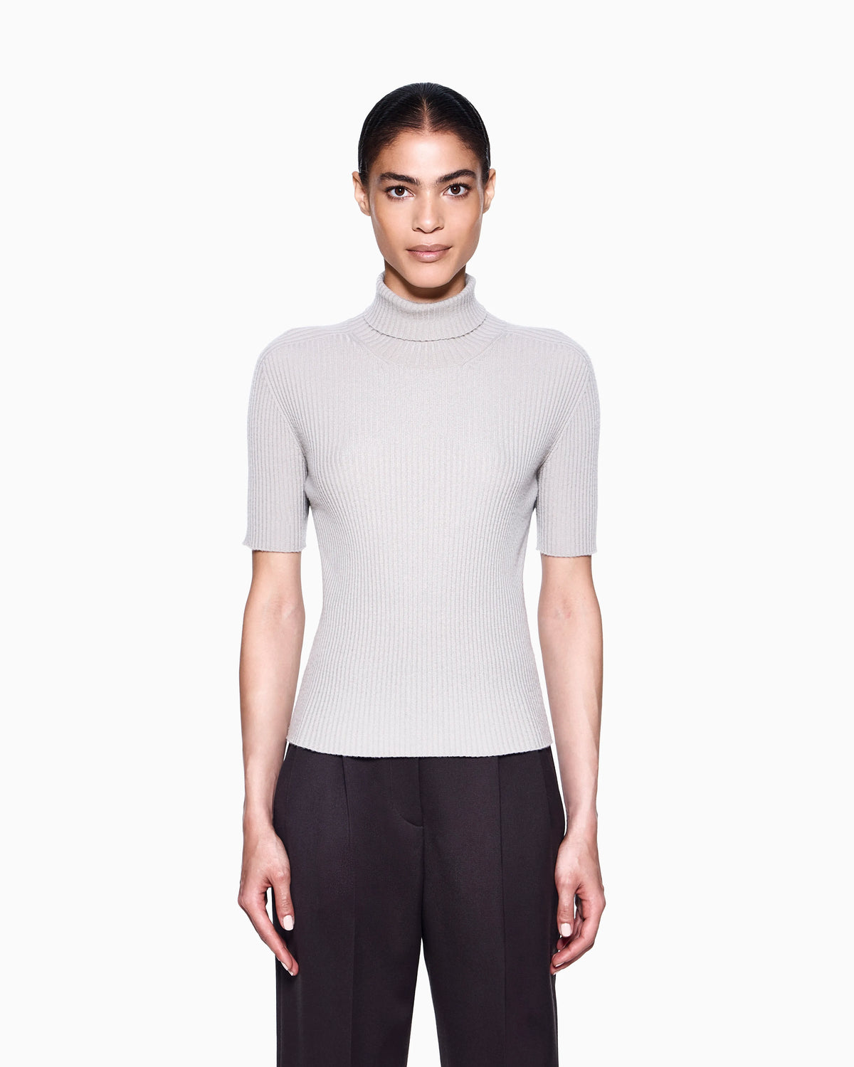 Short-sleeved cashmere rollneck jumper