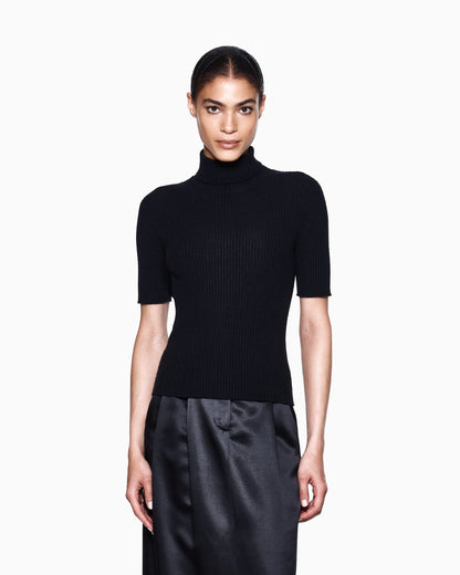 Short-sleeved cashmere rollneck jumper