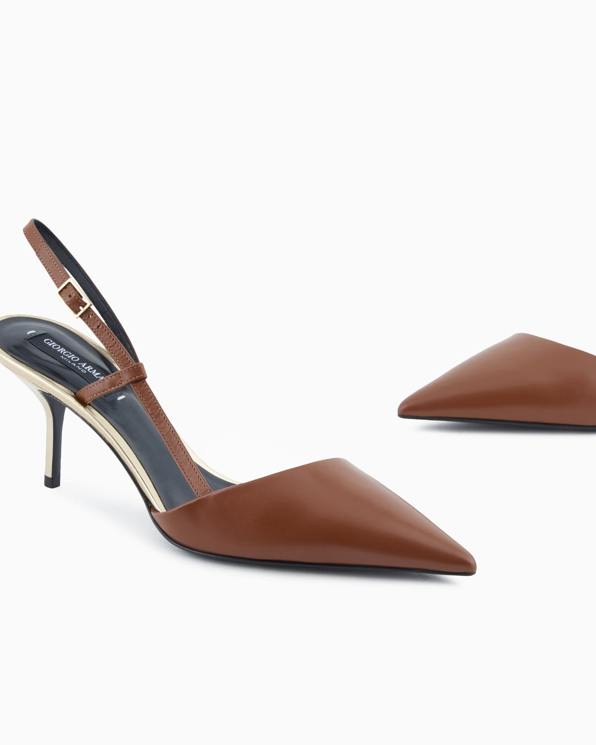 Calfskin slingbacks with mirror details