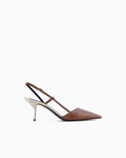 Calfskin slingbacks with mirror details