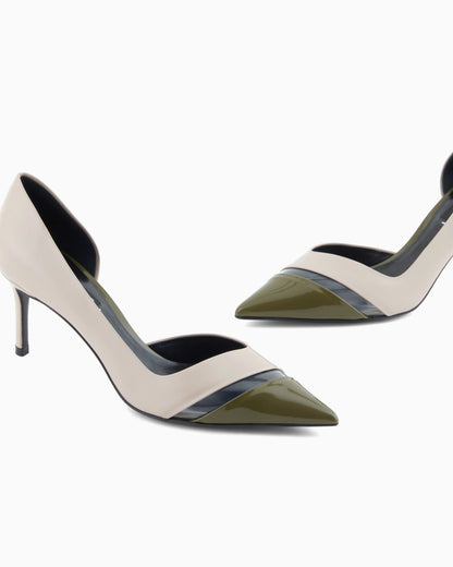 Leather, patent and PVC court shoes