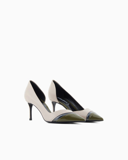 Leather, patent and PVC court shoes