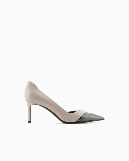 Leather, patent and PVC court shoes