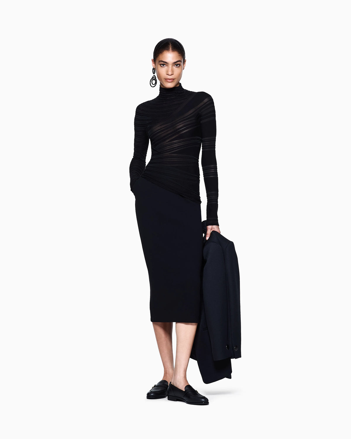 Viscose and virgin wool mock-neck jumper