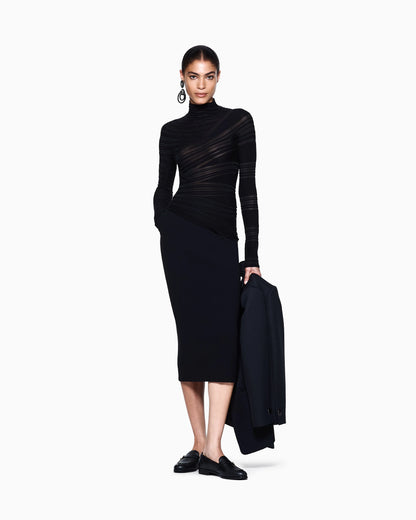Viscose and virgin wool mock-neck jumper