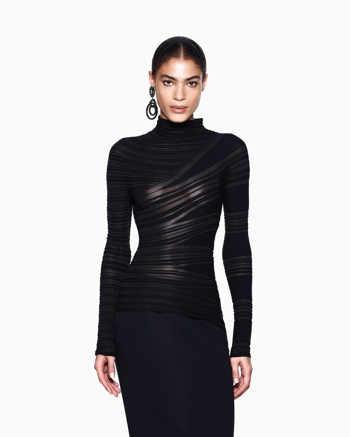 Viscose and virgin wool mock-neck jumper