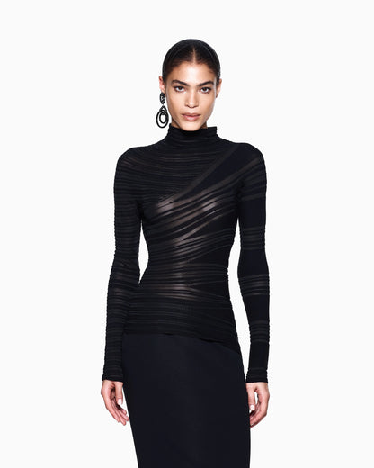 Viscose and virgin wool mock-neck jumper
