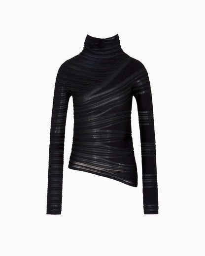 Viscose and virgin wool mock-neck jumper