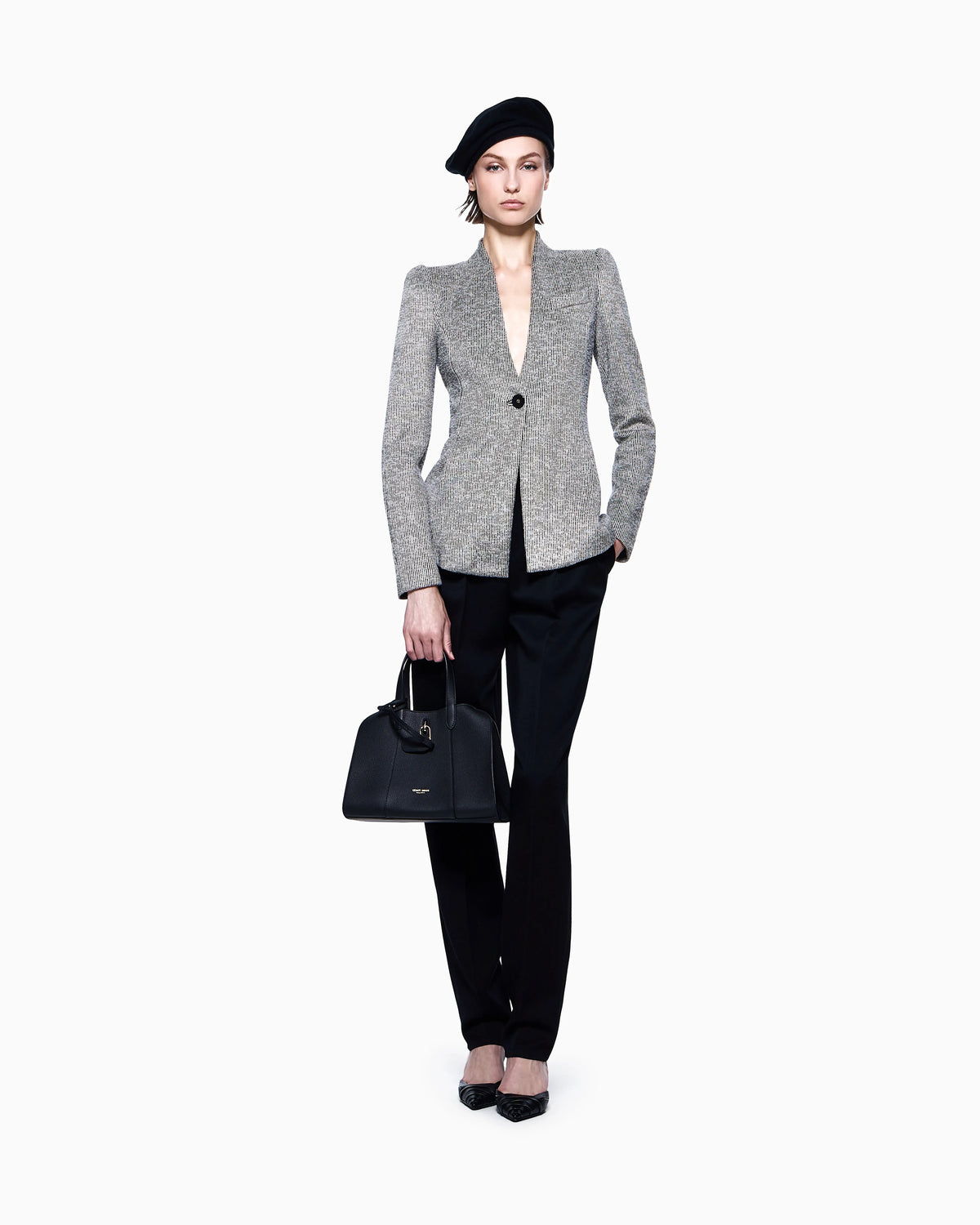 Single-breasted jacket in striped jacquard viscose jersey