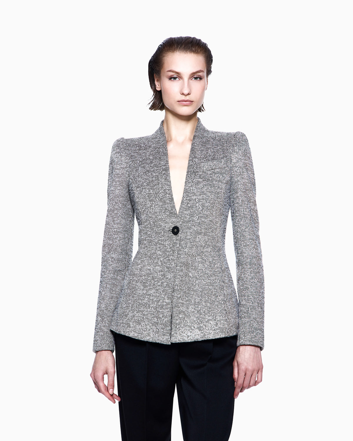 Single-breasted jacket in striped jacquard viscose jersey