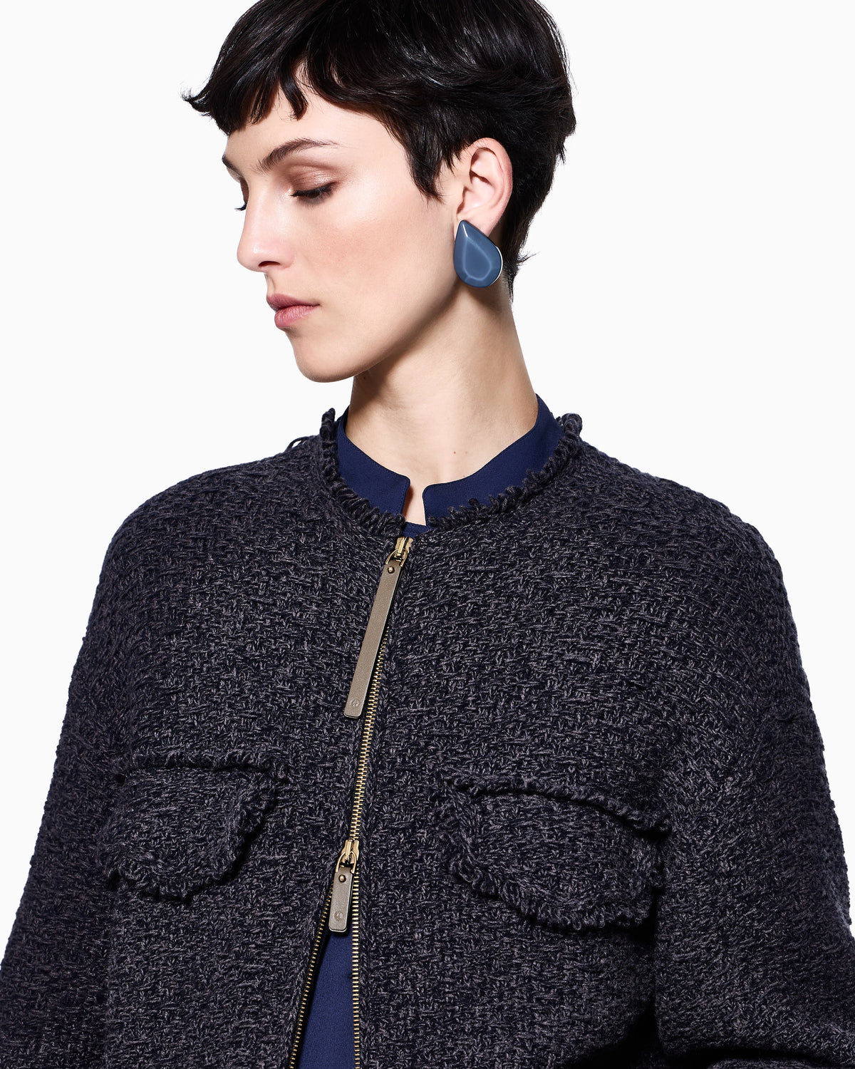 Denim Collection zip-up cardigan in wool, cotton and cashmere