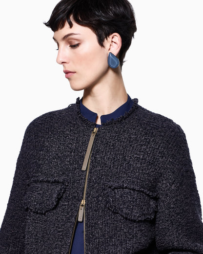 Denim Collection zip-up cardigan in wool, cotton and cashmere