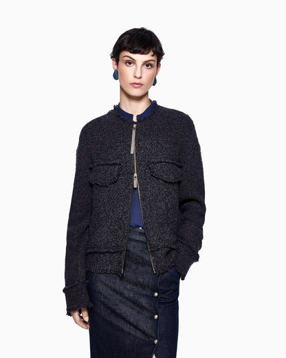 Denim Collection zip-up cardigan in wool, cotton and cashmere