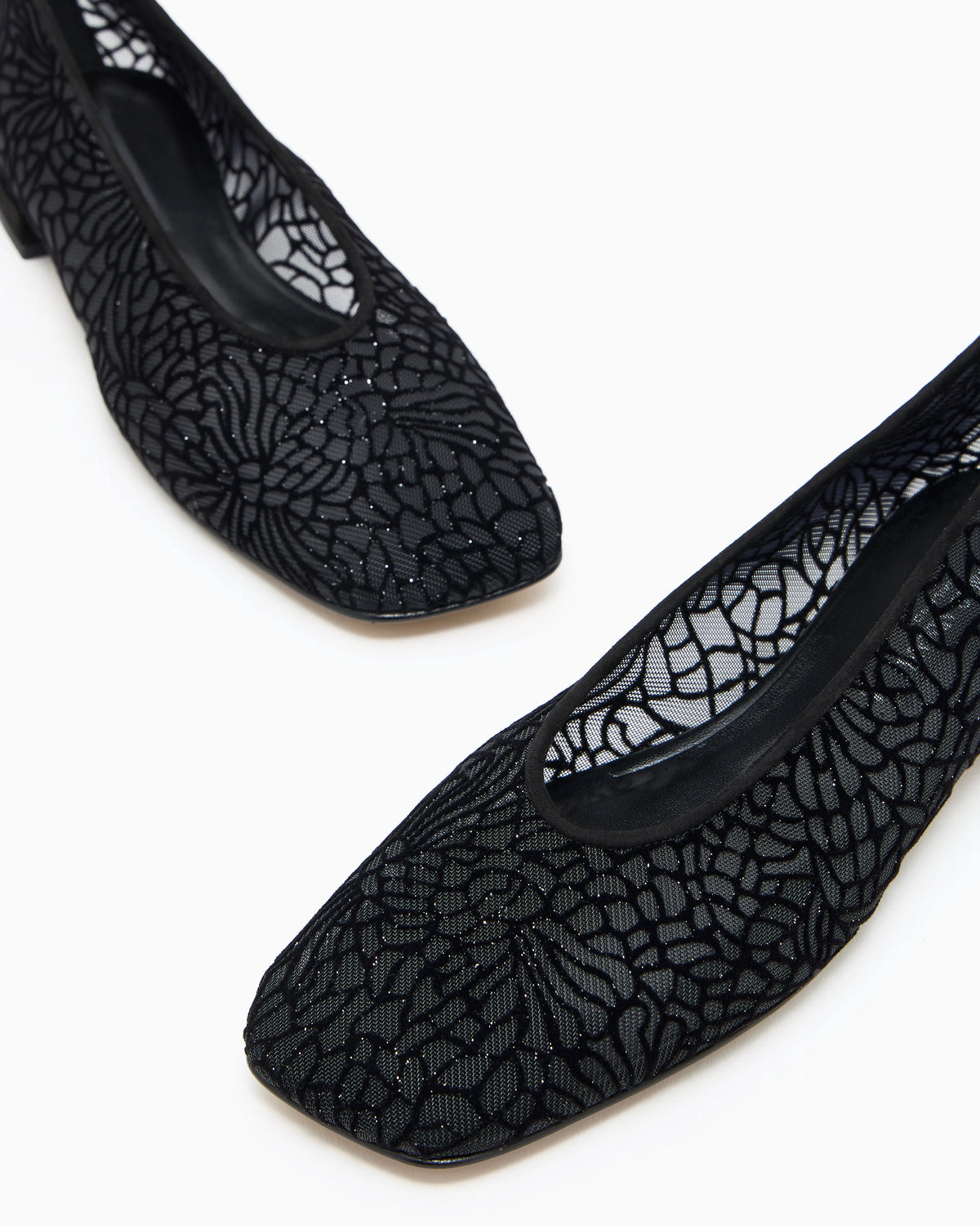 Floral flocked mesh ballerinas