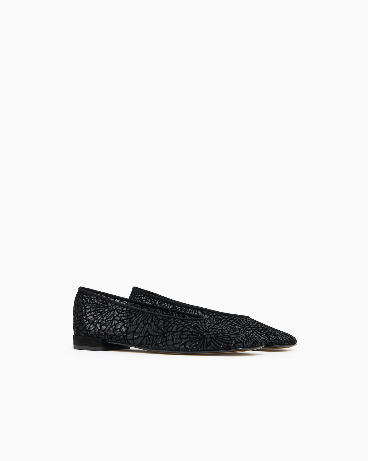 Floral flocked mesh ballerinas