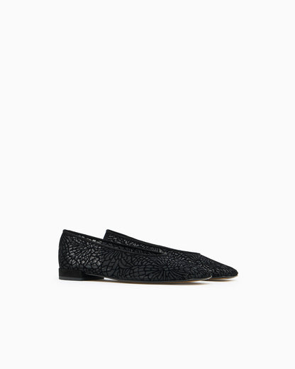 Floral flocked mesh ballerinas