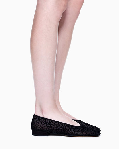 Floral flocked mesh ballerinas