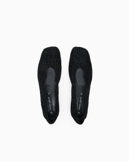 Floral flocked mesh ballerinas