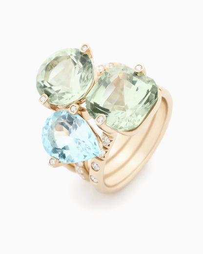 Blanche ring in 18ct gold, diamond, prasiolite and topaz