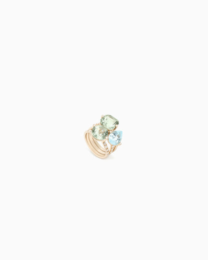 Blanche ring in 18ct gold, diamond, prasiolite and topaz