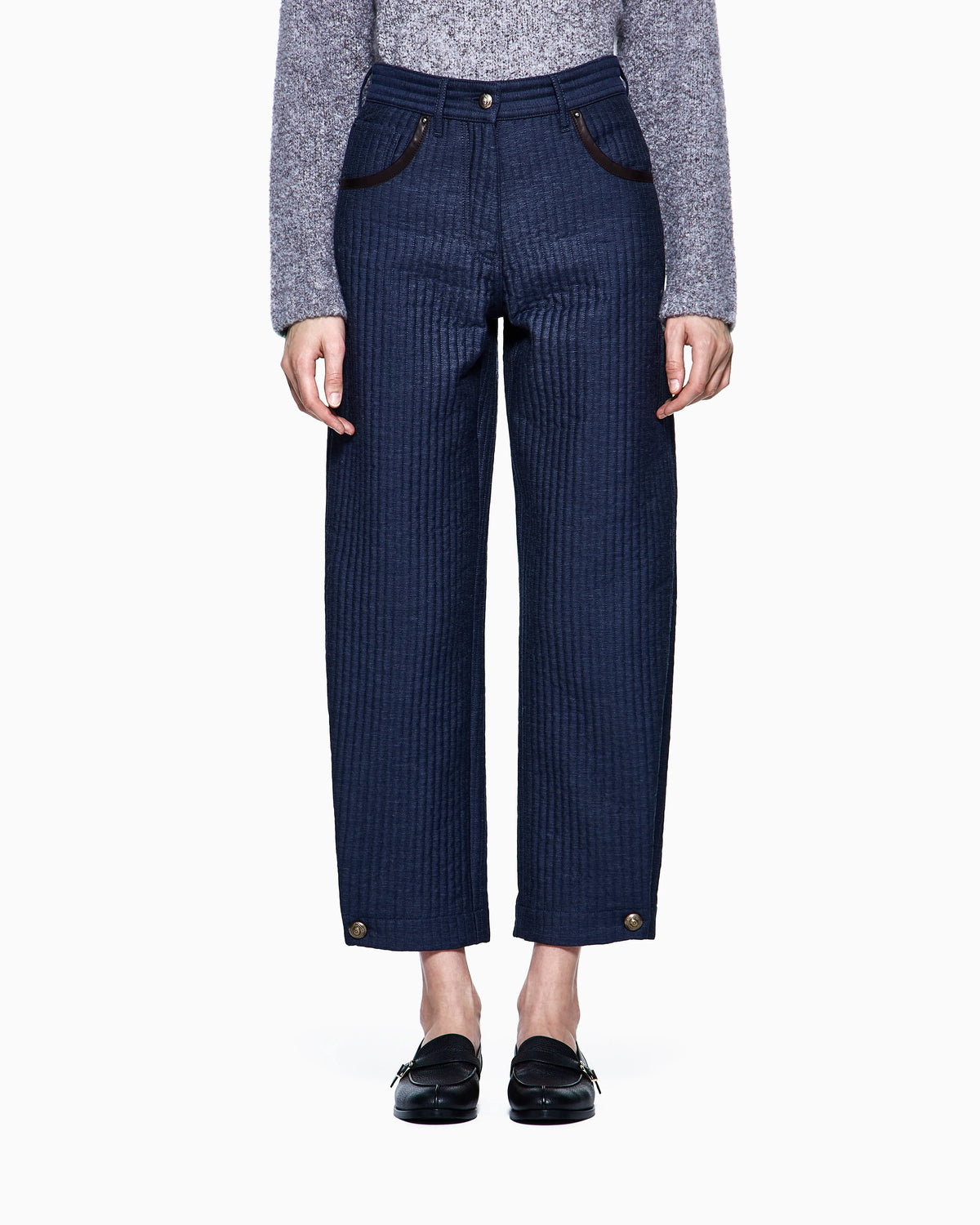 Denim Collection five-pocket trousers in viscose, cotton and silk with a quilted motif