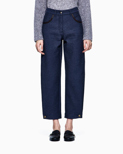 Denim Collection five-pocket trousers in viscose, cotton and silk with a quilted motif