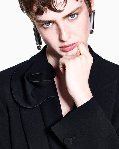 Double-breasted jacket in silk cady with rose detail
