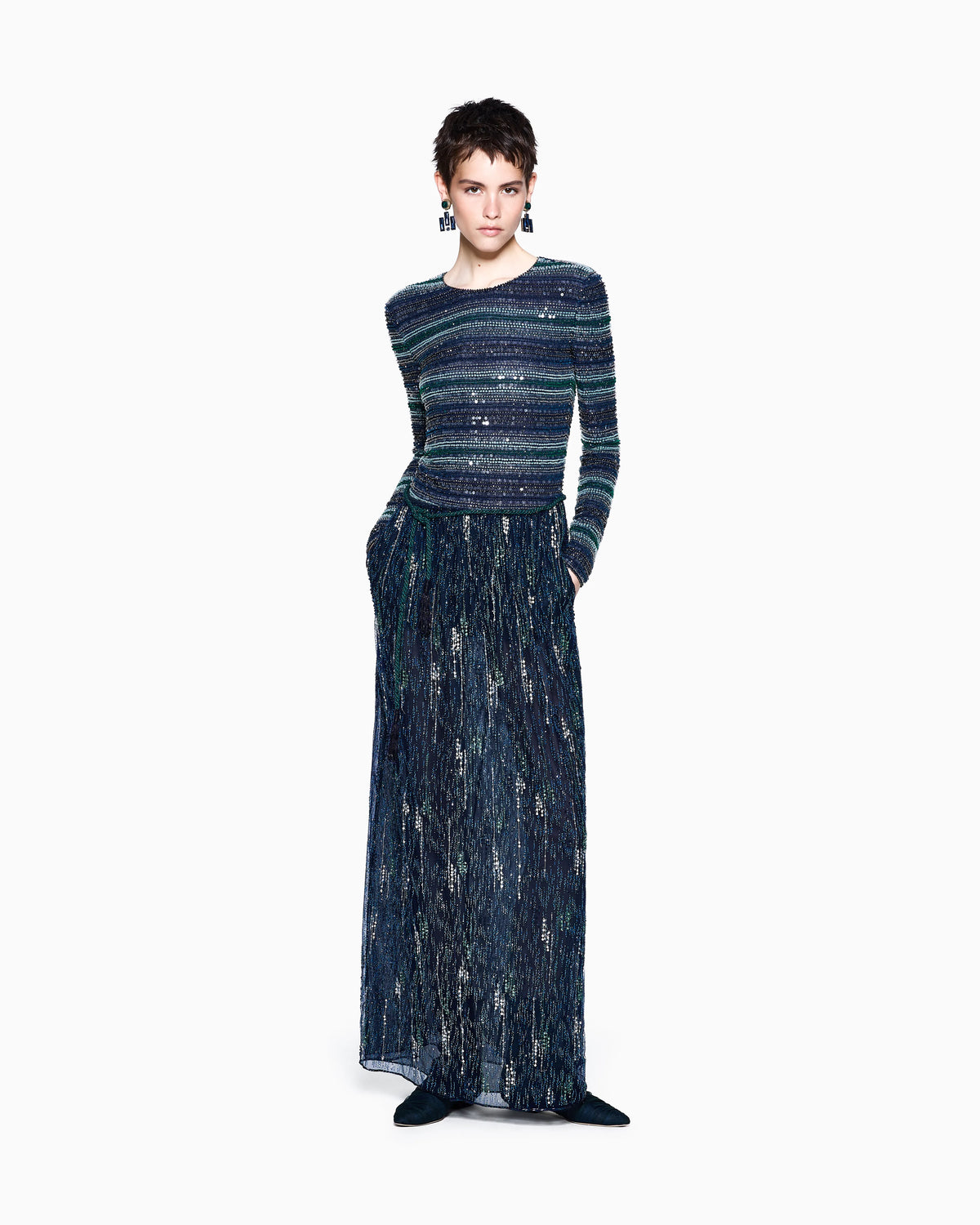 Embroidered tulle long skirt