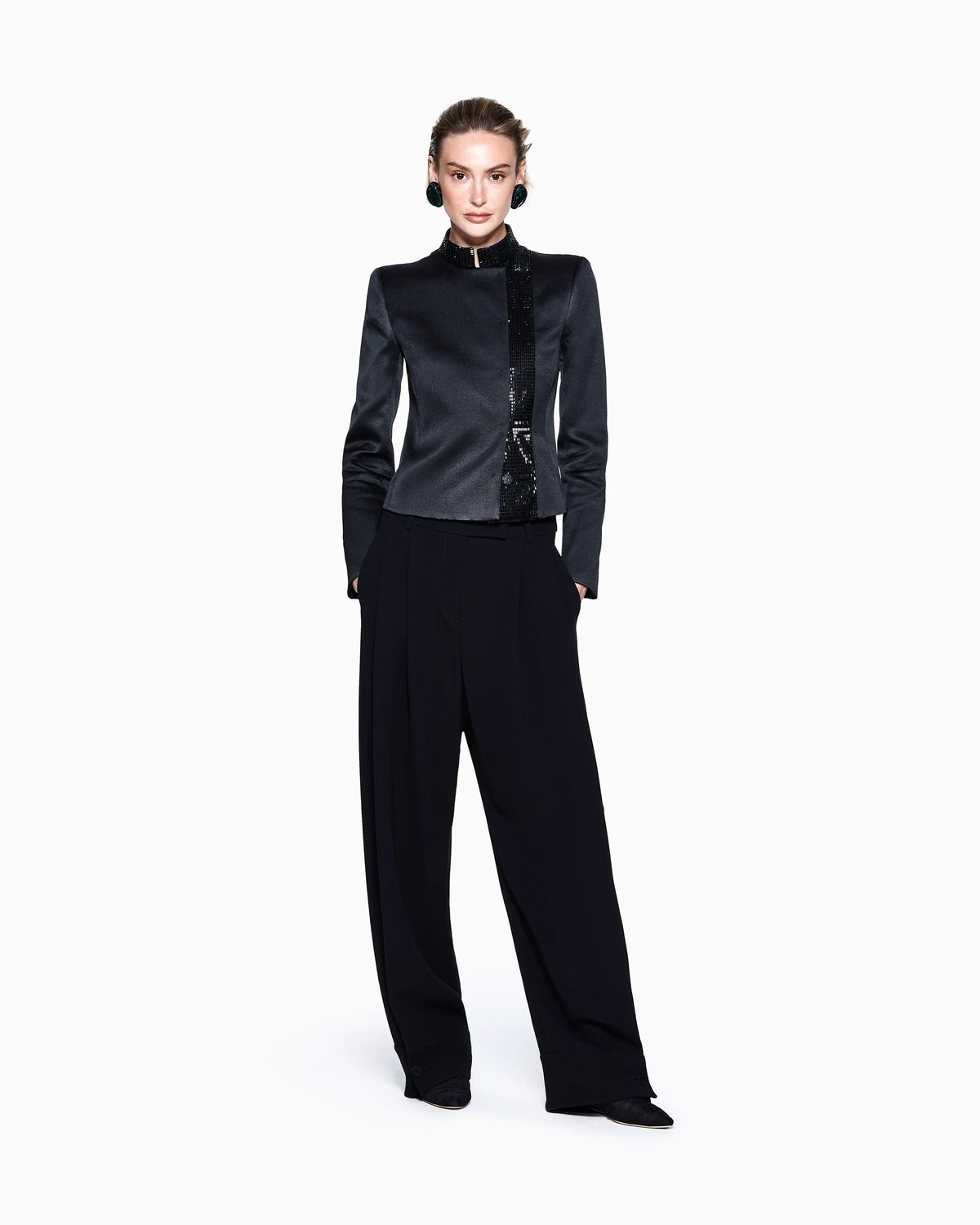 Silk cady trousers with pleats
