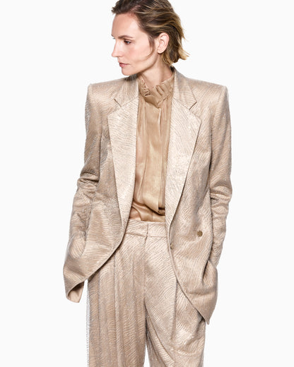 Single-breasted silk jacket with rhinestone embroidery