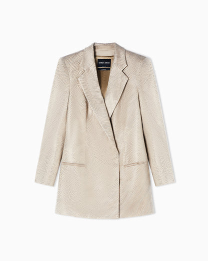 Single-breasted silk jacket with rhinestone embroidery