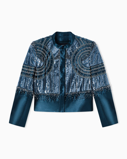 Embroidered linen and silk short jacket