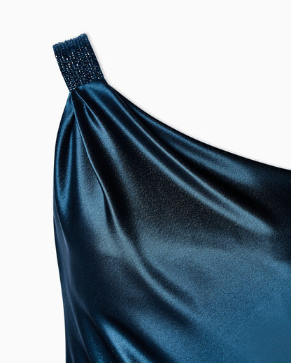 Long one-shoulder silk dress