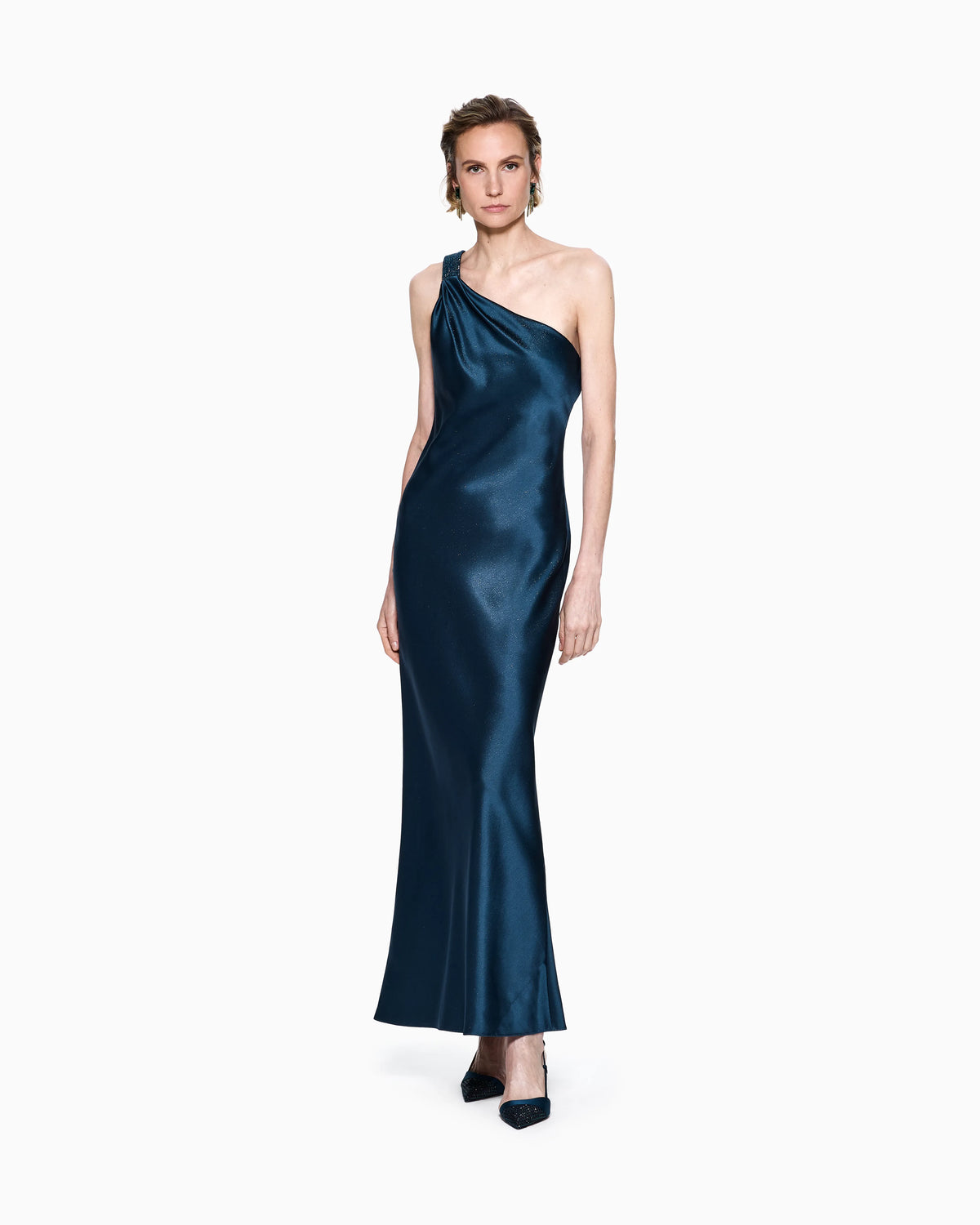 Long one-shoulder silk dress