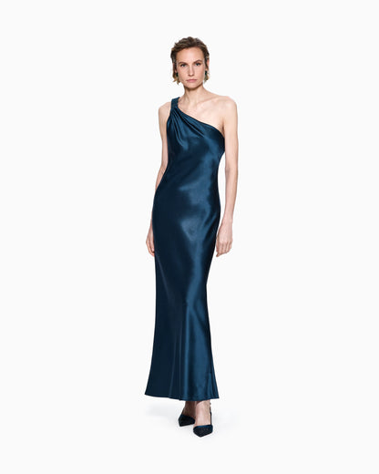 Long one-shoulder silk dress